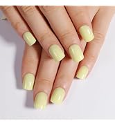 Stbisen Cream Yellow Press On Nails Short, Glossy Soft Gel Press On Nails Square with Nail Glue, ...