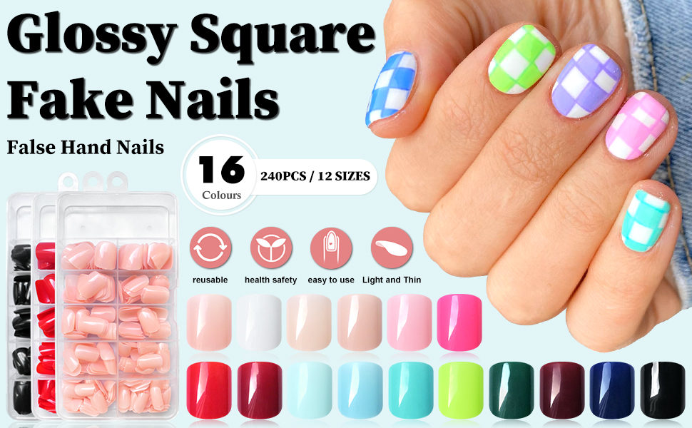 short square press on nails kids fake nail gel false nails press on acrylic nail tips