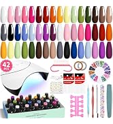 VANREESA 42 Pcs Gel Nail Polish Kit with U V Light 24 Colors Gel Polish Nail Kit Pink Red Orange ...