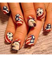 Independence Day Press on Nails Short Square 4th of July Fake Nails with Designs Glitter American...