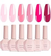 MelodySusie Bright Pink Gel Nail Polish Set - 6 Colors Nude Pink Neon Pink Purple Soak Off UV LED...