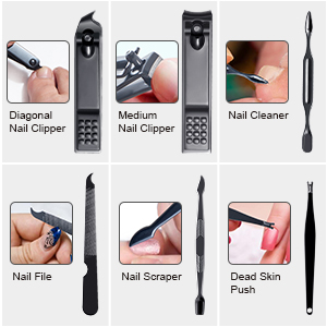 FIXBODY Manicure Set Nail Clippers Pedicure Kit -15 Pieces Black Stainless Steel Manicure Kit
