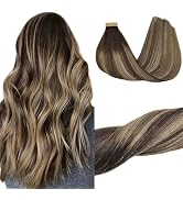 GOO GOO Tape in Hair Extensions Human Hair, 4/26/4 Balayage Chocolate Brown to Honey Blonde, 18in...