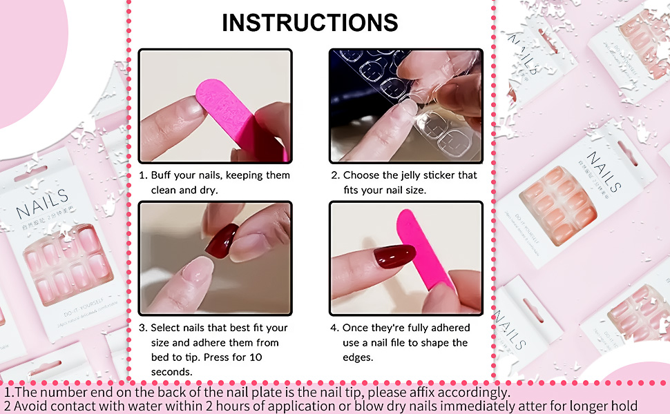 Square Fake Nails Matte Press on Nails with Glitter Pearl Medium Pink False Nails with Sequin 