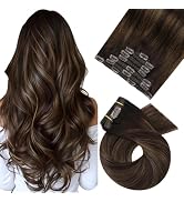 Moresoo Clip in Hair Extensions Remy Double Weft Human Hair Clip in Extensions Straight Balayage ...