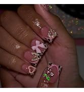24 Pcs Press on Nails Short Square,YIHONGYAN Fake Nails Press ons Nail Tips Acrylic Kit Glue on N...