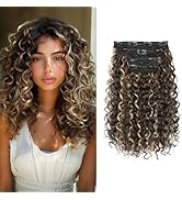 FLUFYMOOZ 4PC Clip in Hair Extensions, 14 Inch 100％ Pure Protein Silk Short Hairpiece Deep Curly ...