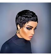 QiaQiaRing Pixie Cut Wig Human Hair for Black Women Glueless Short Layered Pixie Cut Wigs With Ba...