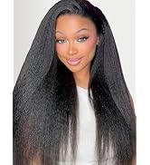 KLAIYI 4C Kinky Yaki Straight Lace Front Wigs Human Hair HD Transparent Lace Closure Wigs for Bla...