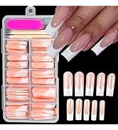 White French Tip Press on Nails Long Square Fake Nails Full Cover Glossy False Nail with Designs ...