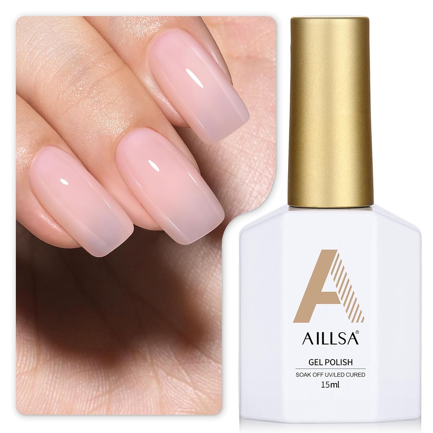 AILLSA Milky Pink Gel Nail Polish Sheer Neutral Nude Gel Polish Light Natural Color Translucent Gel Polish Long Lasting Jelly Pink Soak Off U V Gel for Spring French Manicure Nail Art 0.51 Fl Oz
