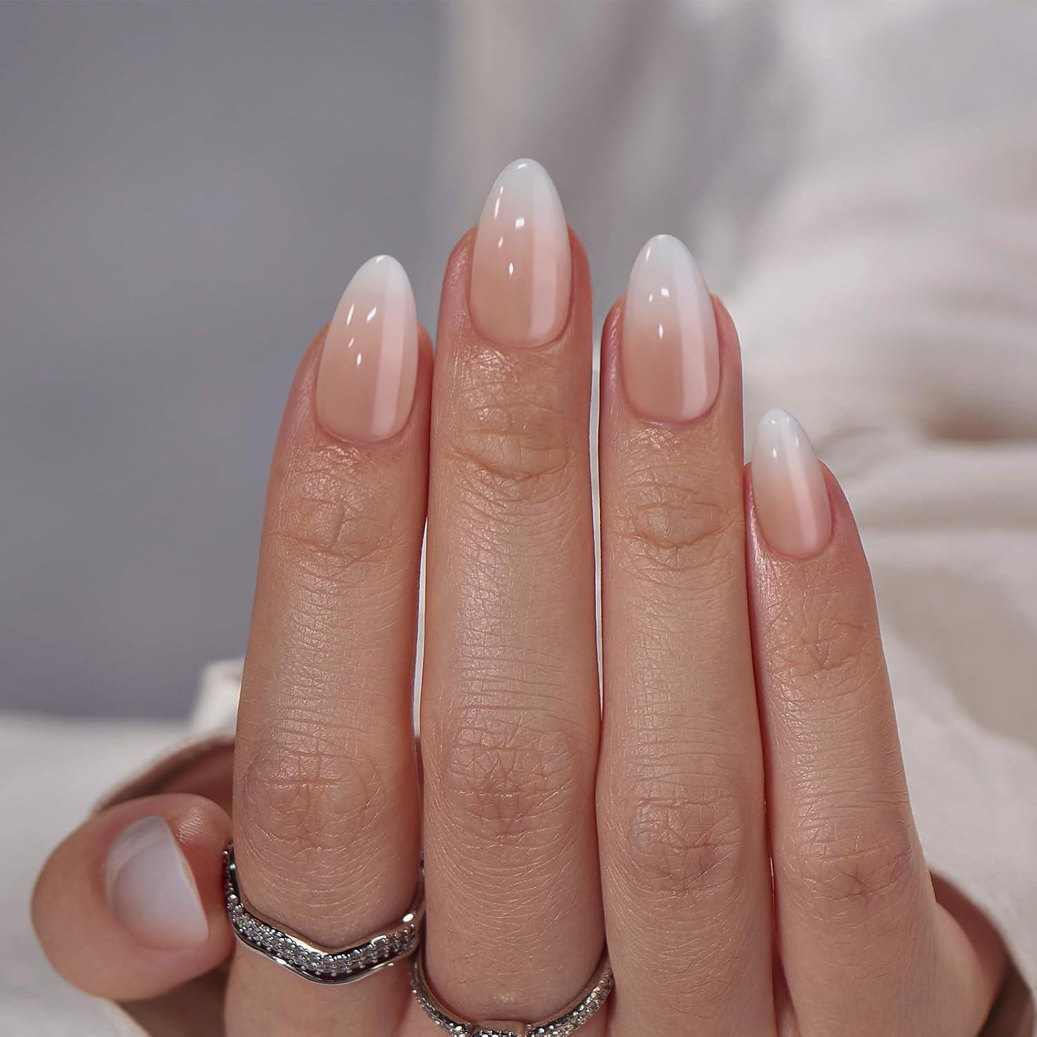 Almond Press On Nails Medium Long, Leaf Glitter Fake Nails Press on, Fit Perfectly & Natural Stick On Nails in 12 Sizes - 24PCS Soft Gel Fake Nails Kit