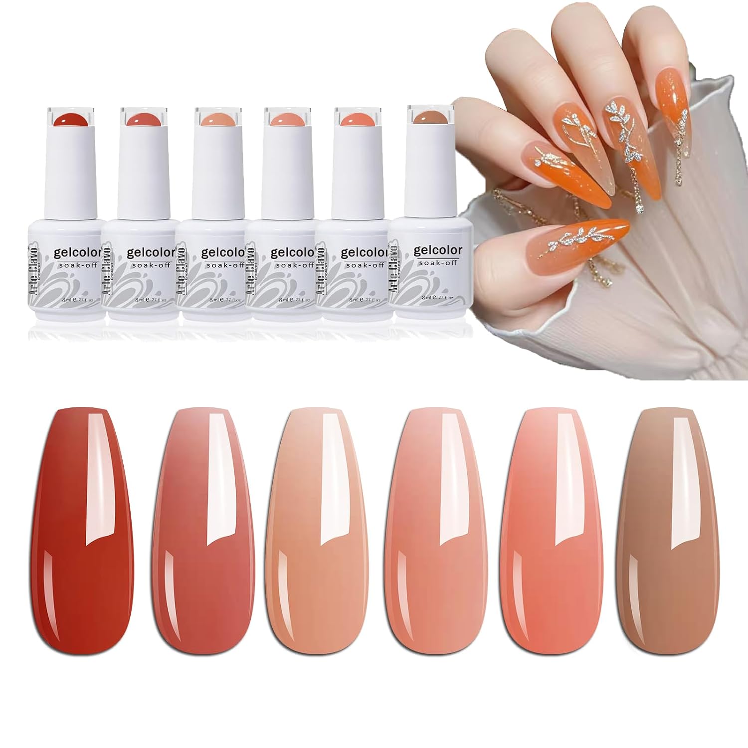 Arte Clavo Gel Nail Polish Set, 6 Colors Pink Glitter Gel Polish Set Pink Red Nail Polish Gel All Seasons Nail Art Soak Off Gel Nail Kit DIY Home Salon 2024 Nail Gifts for Women Girls 632…