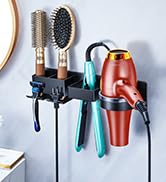 Hair Dryer and Straightener Holder, Black Hair Dryer Holder Wall Mounted, Stainless Steel Hair To...