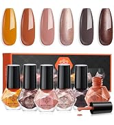 modelones Fall Orange Nail Polish Set 6 Colors, Nude Brown Maroon Gray Quick Dry Mini Nail Lacque...