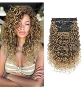 FLUFYMOOZ 4PC Clip in Hair Extensions, 14 Inch 100％ Pure Protein Silk Short Hairpiece Deep Curly ...