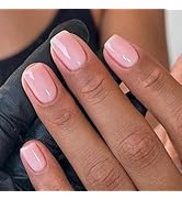 Pink Press on Nails Medium Square Fake Nails Nude Glossy Acrylic Nails Solid Color False Nails Sh...
