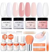 Modelones Dip Powder Nail Kit, 4 Colors Clear Nude White Pink Dipping Starter Set with Liquid and...