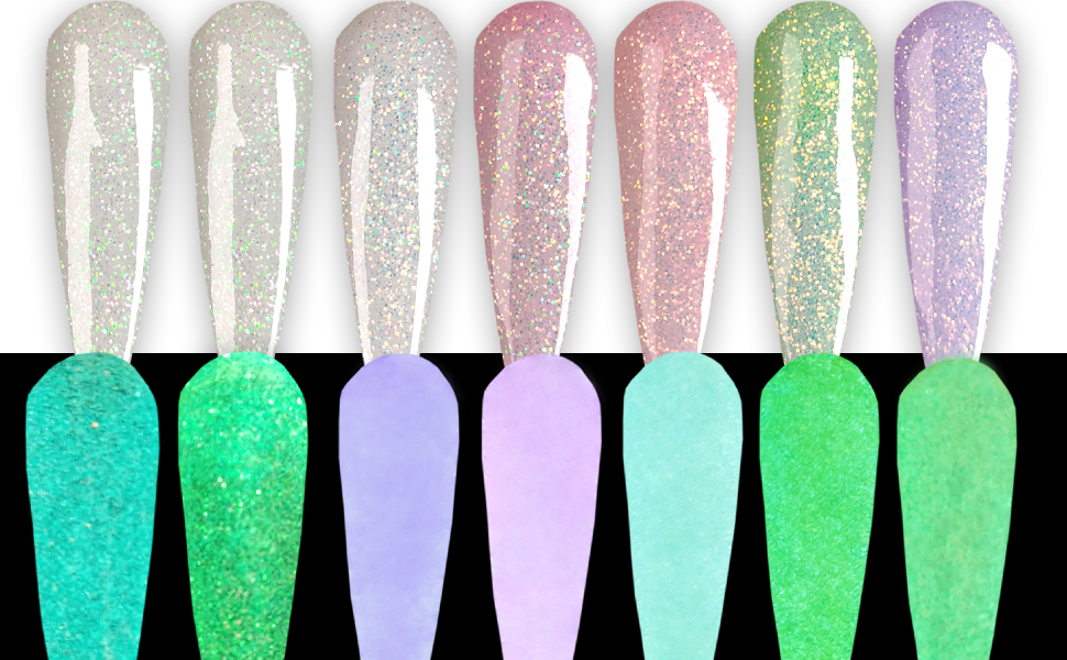 glow in the dark glitter nails white pink french nail art