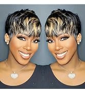 PurpleSexy Chic Elegent Pixie Cut Wigs for Black Women Human Hair Wigs 1b/30 Color for Daily Use ...