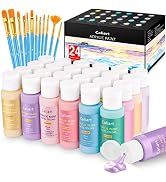 Caliart Pastel Acrylic Paint Set with 12 Brushes, 24 Pastel Colors (59ml, 2oz) Art Craft Paint fo...