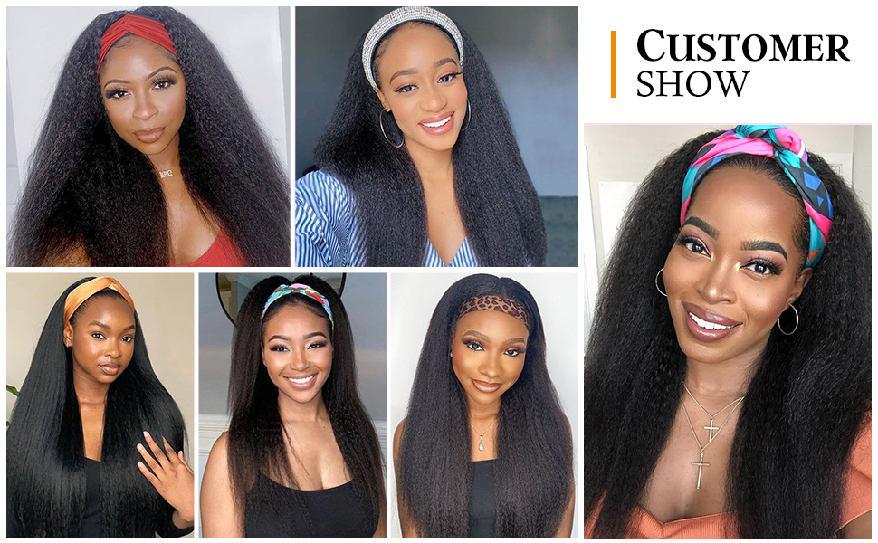Vanmast Hair, Headband Wig,Half Wig, Kinky Straight Headband Wig Human Hair, Yaki Wig