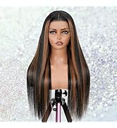 13X6 FULL Real Skinlike HD Lace Wig Human Hair 13x6 1B/30 Straight Highlight Ombre Lace Front Wig...