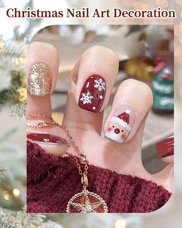 Christmas Red Press on Nails Short Square, Santa Claus Fake Nails