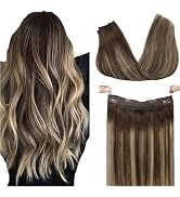 GOO GOO Wire Hair Extensions Human Hair, 4/26/4 Chocolate Brown with Honey Blonde Balayage 14inch...