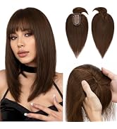Hairro Human Hair Toppers with Bangs, Clips in 100% Real Hairpieces for Women, 2.8