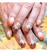 24 Pcs Halloween White Press on Nails Short Square - SHANRUN Fall Glitter French Fake Nails Press...