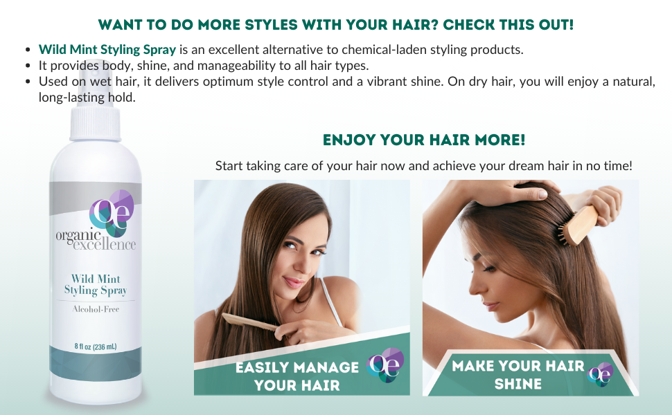 Organic Excellence Wild Mint Hair Styling Spray For All Hair Types Alcohol-Free