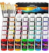 Caliart Acrylic Paint Set with 12 Brushes, 42 Colors (59ml, 2oz) Art Craft Paints Gifts for Artis...