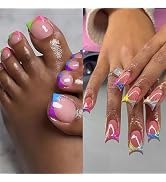 BABALAL 48Pcs Duck Nails press on & Press on Toenails Matching Set Glossy Glue on Nails Colorful ...