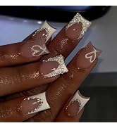 24 Pcs Spring Press on Nails Short Square,YIHONGYAN Pink Glitter Rhinestones Design Fake Nails Pr...