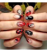 IMSOHOT Press on Nails Short Square Fake Nails Red Black Spider Web, Ghost, Rhinestone Designs, G...