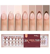 Beetles X Press Plus French Tip Nails - Cocoa Mousse French | 7 Colors Short Almond Press On Nail...