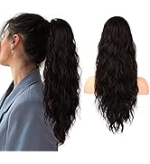 Flufymooz Ponytail Extension, 22 Inch Drawstring Ponytail Hair Extensions for Women， Long Curly W...
