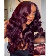 Sunber Purple Black Cherry Loose Body Wave With Drawstring Wig Bye Bye Knots 13x4 Pre-Everything ...
