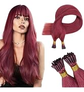 RUNATURE Itip Human Hair Extensions Burgundy I Tip Hair Extensions Human Hair 18 Inch Pre Bonded ...