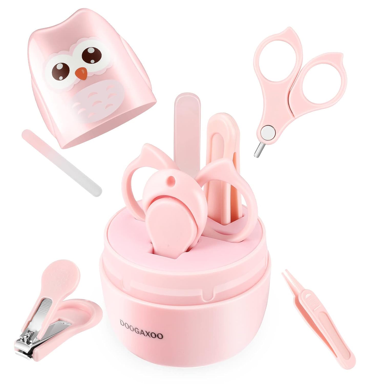 Baby Nail Clippers Kit Cute Cartoon Shape Stainless Steel Baby Nail Trimmer for Newborn and Children (Pink)