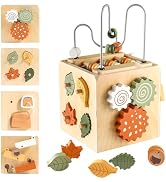 Smartwo Wooden Activity Busy Cube Montessori Toys for 1 Year Old, 6-in-1 Activity Center Baby Bea...