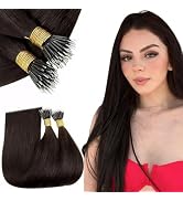 RUNATURE Nano Link Human Hair Extensions Dark Brown Silky Nano Hair Extensions Pre Bonded Nano Be...