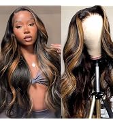 Glegov Ombre Lace Front Wig Human Hair 13x6 HD Transparent Body Wave 24 Inch Lace Frontal Wigs Hu...