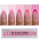 btartboxnails XCOATTIPS Pink French Tip Press On Nails - Short Press On Nails Almond, Soft Gel Na...