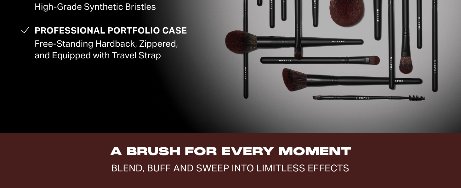 Makeup brush set with zippered case includes face makeup brushes and eye brush set for pros