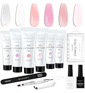 Makartt Poly Nail Gel Kit, 6 Pcs Clear Pink White Colors Builder for Extension Set, Long Lasting ...