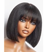 LUVME HAIR 10 Inch Light Yaki Straight Bob Wig with Bangs Human Hair Realistic HD Lace Short Blac...