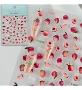 CESTSIREN Peach Nail Art Stickers, Cute Friut Nail Decals, Self-Adhesive, Nail Accessories & Supp...