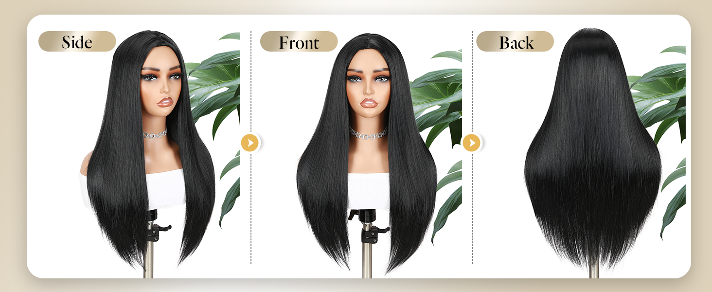 Straight Black Hair Dye Wig for Women